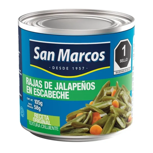 Lata de Chiles en rajas de jalapeños en escabeche San Marcos 105g