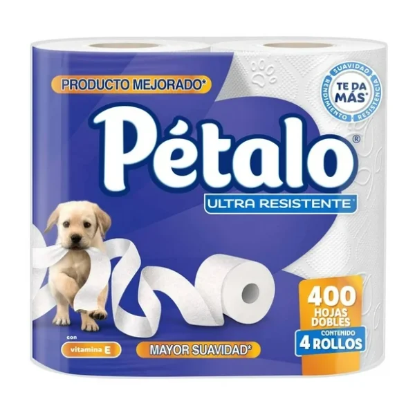 Papel higiénico Pétalo Ultra resistente 400 hojas 4 rollos