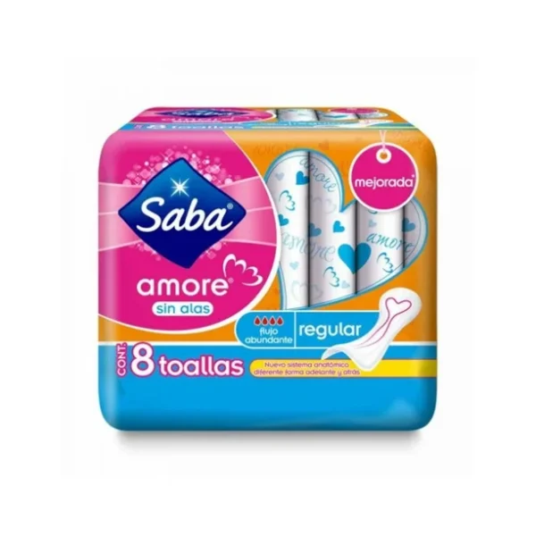 Toallas femeninas Saba Amore sin alas 8pz