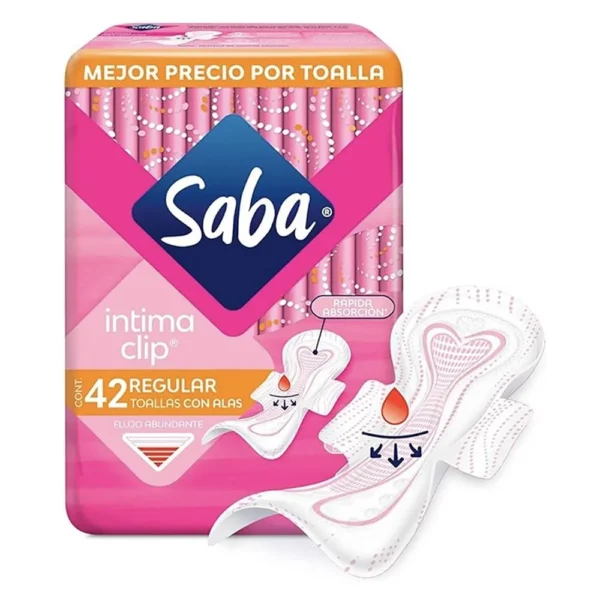 Toallas femeninas Saba intima clip con alas 42pz