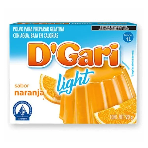 Polvo para preparar gelatina D'Gari light Sabor naranja 20g